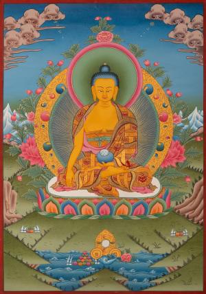 Shakyamuni Buddha Original Hand-Painted Tibetan Thangka | The Union Of Peace And Prosperity